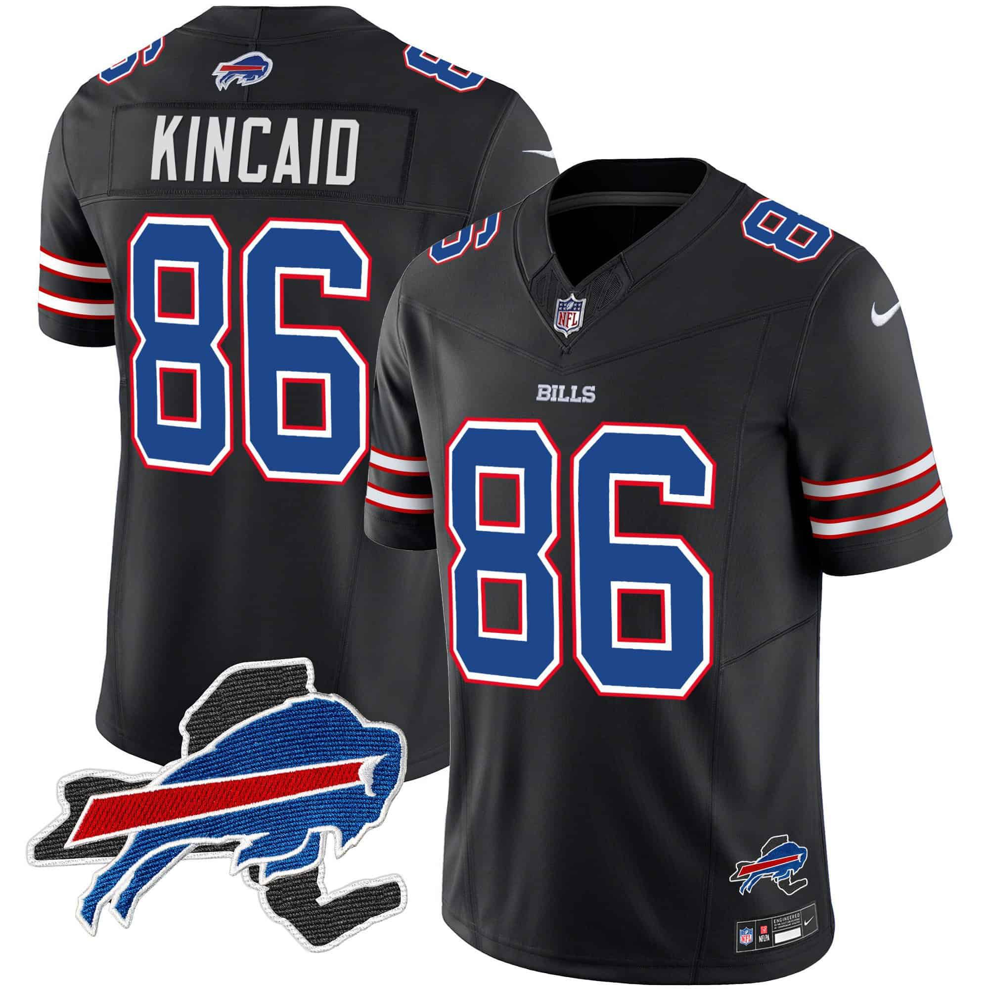 Men Buffalo Bills #86 Kincaid Black 2024 Nike Patch Vapor Limited NFL Jersey style 1